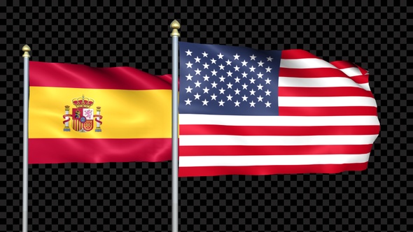 Spain And United States Two Countries Flags Waving