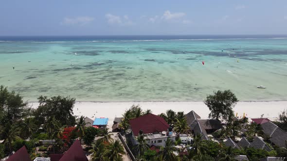 Zanzibar Tanzania  Aerial View of the Ocean Near the Shore of the Island Slow Motion