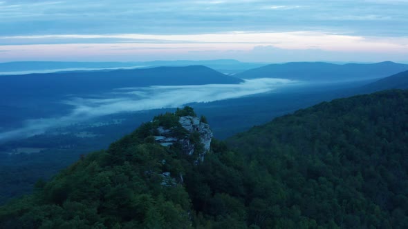 An aerial shot (clockwise orbit) of Big Schloss, Great North Mountain and the Trout Run Valley at da