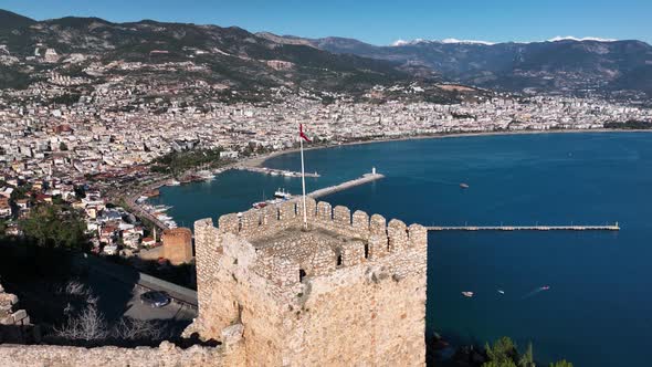 Alanya Castle Alanya Kalesi Aerial View of Mountain and City Turkey