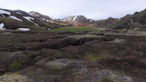 Drone Aerial Footage of Landmannalaugar Landscape in Iceland Highlands