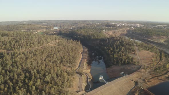 Aerial drone view of the abandoned mines of Mina de Sao Domingos, in Alentejo Portugal