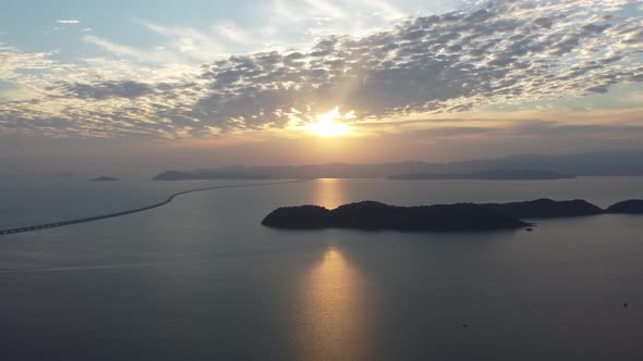 Aerial view beautiful sunset at Pulau Aman