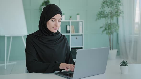 Busy Islam Businesswoman in Black Hijab Freelancer Islamic Arabian Girl Student Worker Muslim Woman