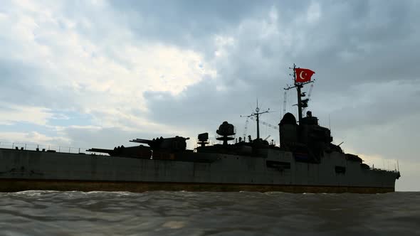 Turkish Warship Exploring in the Ocean