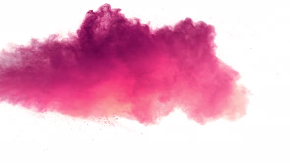 Super Slow Motion Shot of Pink Powder Explosion Isolated on White Background at 1000Fps