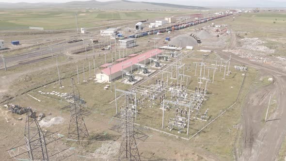 Samtskhe-Javakheti, Georgia - August 22 2021: Aerial view of Akhalkalaki railway station