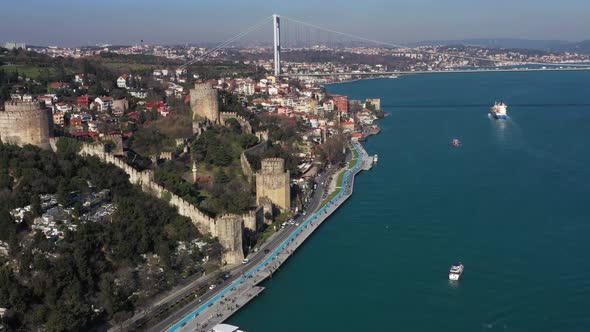 Istanbul Bebek Bosphorus Bridge Rumeli Fortress Aerial View