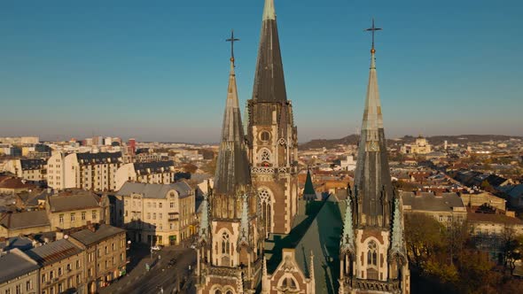 Aerial Footage From Drone Fliying Around of Church of St