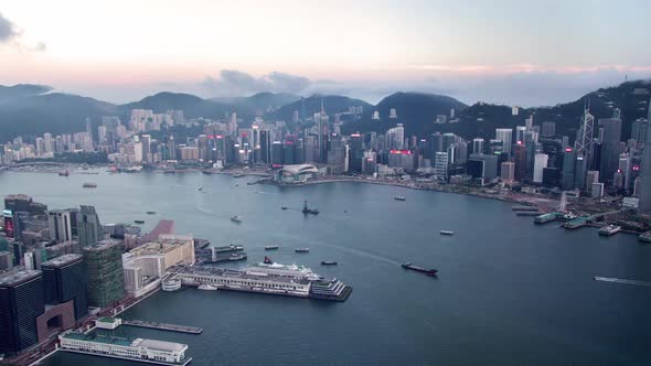 Timelapse Hong Kong with Illuminated Districts at Twilight