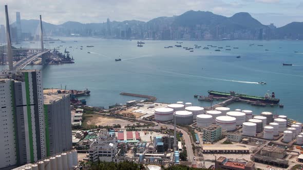 Timelapse Hong Kong Oil Pumping Terminal and Tanker