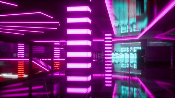 Empty Night Club with Neon Lights