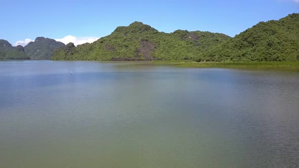 Pictorial Drone View Quiet Ocean Bay Against Islands