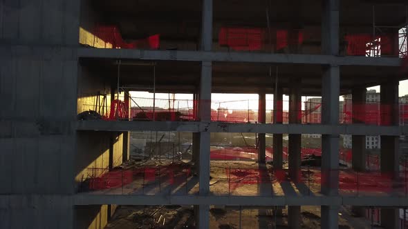 Aerial View Of Under Construction Building At Construction Site