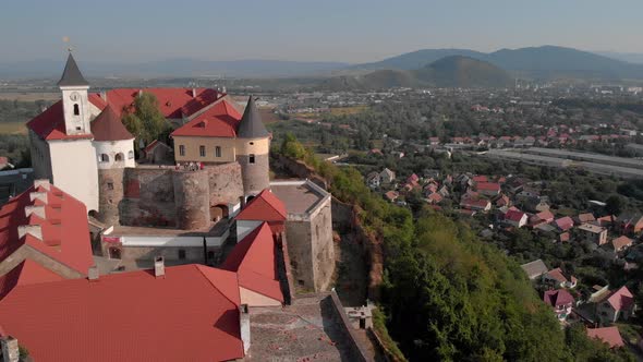 Aerial View of Palanok Castle in Mukachevo