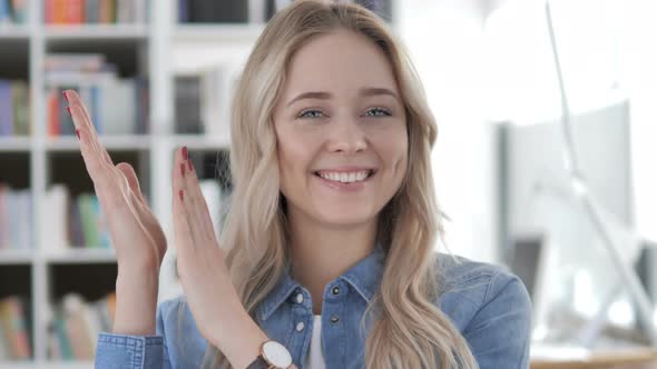 Applauding Clapping Young Woman Appreciating Team