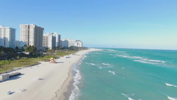 White Sand On The Coastline Of Mid-beach Neighborhood In Miami Beach, Florida. aerial