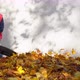 Female caucasian worker use electric powered leaf blower to blow autumn leaves - VideoHive Item for Sale