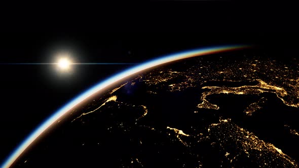 Space, Sun and Planet Earth at Night