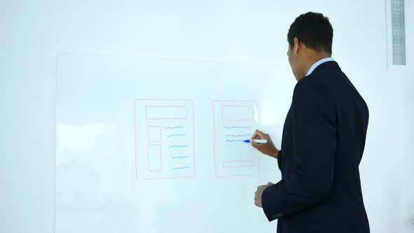  Businessman Presenting Web Design on White Board in Office