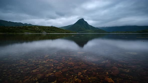 Moody Time Lapse of Vatnfjorden, Lofoten in Northern Norway (view from Sandsletta Camping)