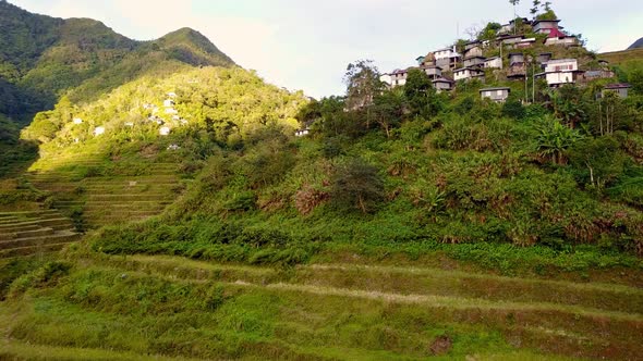 Panoramic View Of Green Mountains With Structures During Daytime In Rice Terraces Banaue Ifugao