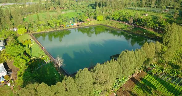 Aerial view of Artificial Lake AS SUPPLIES FOR AGRICULTURE DURING THE DRY SEASON, EMBUNG KLEDUNG