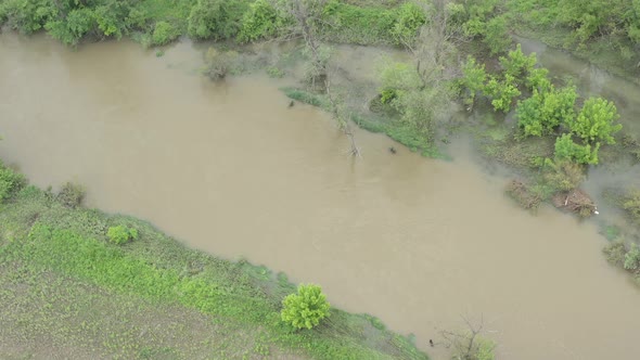 Above the floods by early spring 4K drone video