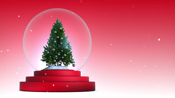 Christmas Snow Globe With Red Background