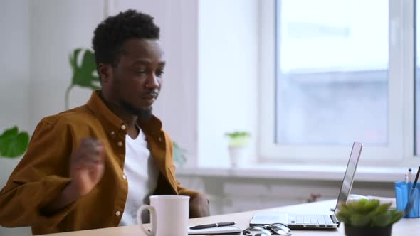 African Man Sat Down on Computer and Started Business at Table at Home Spbas