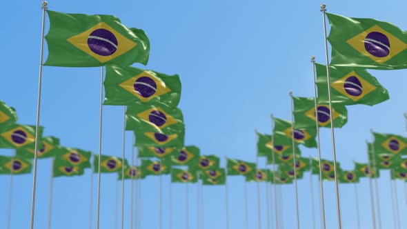 Brazil Row Of National flags Walk Throw Animation