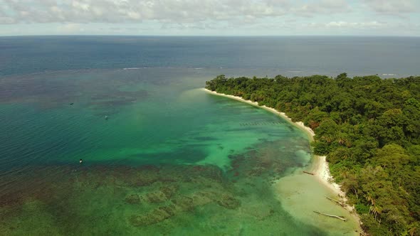 Aerial drone view of Punta Uva At Cahuita, Costa Rica. Tropical Beach.