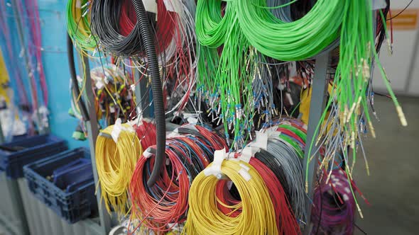 Colored Wires in a Workshop for the Production of Car Wiring