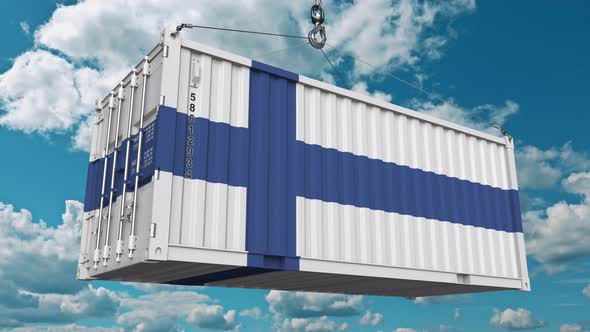 Cargo Container with Flag of Finland alt