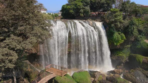 Aerial Shot of the Elephant Waterfall in the City of Dalat in the Southern Part of Vietnam