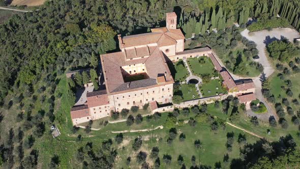 Aerial View of Saint Anna Monastery Camprena Toscana Italy