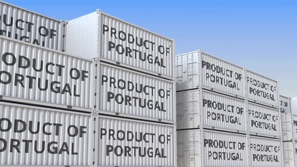 Containers with PRODUCT OF PORTUGAL Text