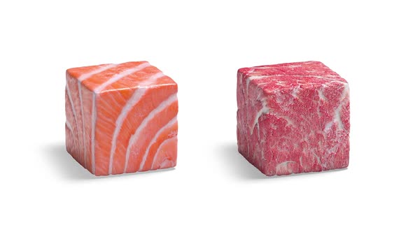 Blank meat and fish cube, looped rotation