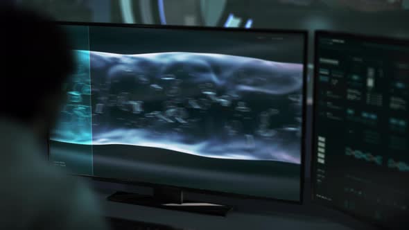 Scientist conducting biological research using modern scanner system interface alt