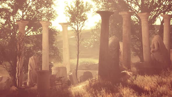 Ancient Roman Ruins with Broken Statues