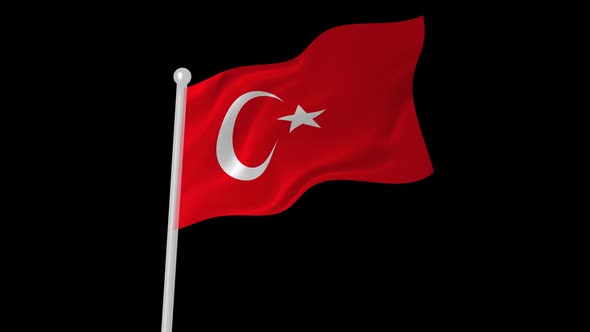 Flag Of Turkey Flying Animated Black Background