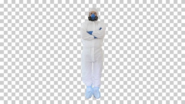 Doctor in protective suits with folded hands, Alpha Channel