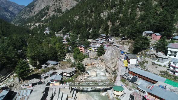 Gangotri village in the state of Uttarakhand in India seen from the sky