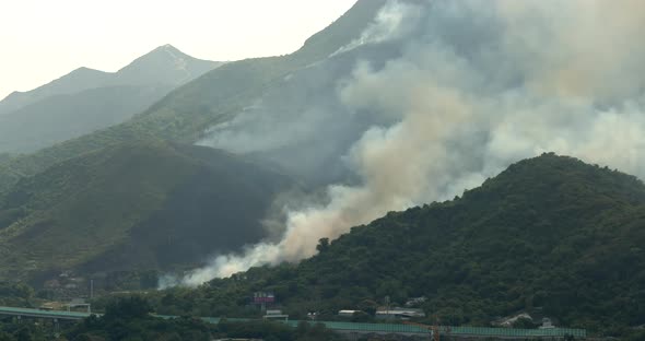 Fire accident on mountain with helicopter rescue