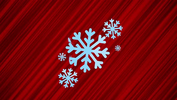 Flying flake of snow on red background. Looped animation of snowflake throw. Moving snowflake.