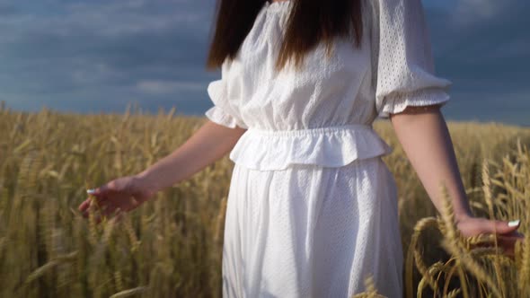 Young Girl Walking Through a Wheat Field