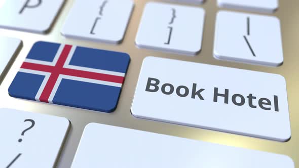 BOOK HOTEL Text and Flag of Iceland on the Buttons