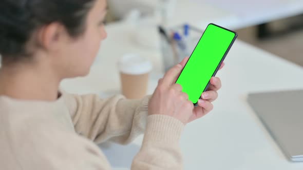 Indian Woman Using Smartphone with Chroma Screen 