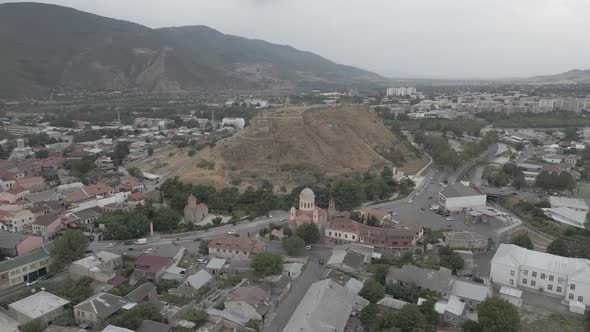Aerial view of the central square in city Gori. Stalin's Homeland. Georgia