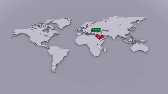 Saudi Arabia Flag On Extruded World Map